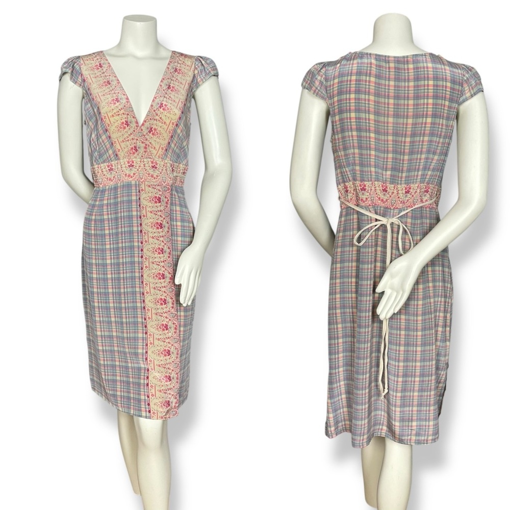 Plenty by Tracy Reese Wrap Dress Silk Plaid Women 10 Cap Sleeves Feminine V-Neck